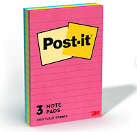 NOTEPADS, POST-IT, 4" X 6", LINED, 100 SHEETS/PAD, 3 PADS/CT MAIN